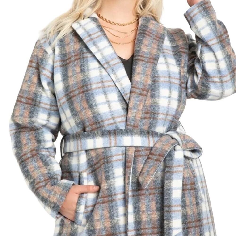 ELOQUII Womens Plus Size Blue Plaid Robe Coat Size 18 20 - Picture 10 of 12